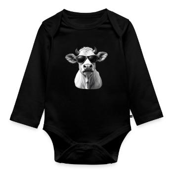 Kuh mit Sonnenbrille Tier Motiv Kunst Kühe - Baby Bio-Langarm-Body - Schwarz - Vorne