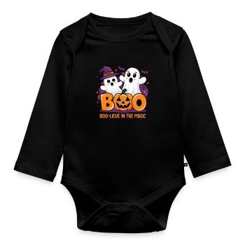 Süßes Geist Halloween Outfit Damen - Baby Bio-Langarm-Body - Schwarz - Vorne