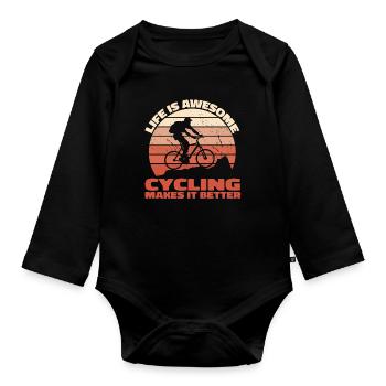 Life Is Awesome – Cycling Makes It Better - Baby Bio-Langarm-Body - Schwarz - Vorne