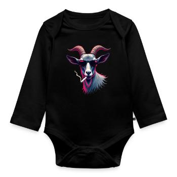 Chèvre avec des lunettes de soleil motif animal chèvres fumantes - Body Bébé bio manches longues - noir - Devant