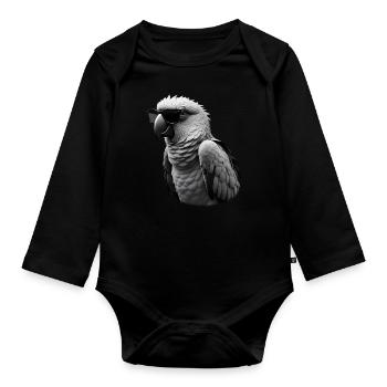 Papagei Sonnenbrille Tier Motiv Papageienhalter - Baby Bio-Langarm-Body - Schwarz - Vorne