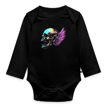 Skull with wings for bikers – colorful retro look - Organic Longsleeve Baby Bodysuit - black - Front