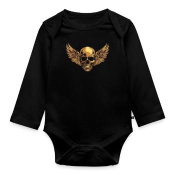 Skull with wings for bikers – Noble luxury style - Organic Longsleeve Baby Bodysuit - black - Front
