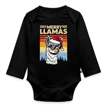 Cooler Lama mit Sonnenbrille und Weihnachtsmütze - Baby Bio-Langarm-Body - Schwarz - Vorne