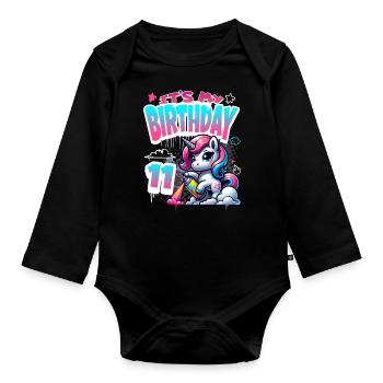 7ème anniversaire Licorne Graffiti Girl - Body Bébé bio manches longues - noir - Devant