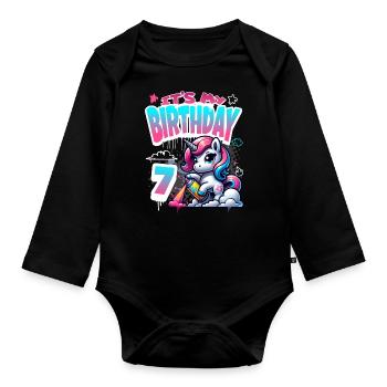 7ème anniversaire Licorne Graffiti Girl - Body Bébé bio manches longues - noir - Devant