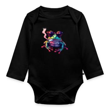 Frog with sunglasses animal motif smoking - Organic Longsleeve Baby Bodysuit - black - Front
