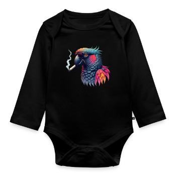 Parrot with sunglasses animal motif smoking - Organic Longsleeve Baby Bodysuit - black - Front