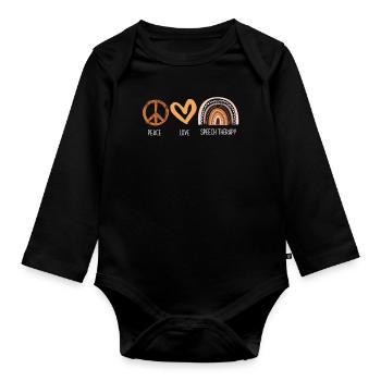 Peace Love Speech Therapy for Speech Therapists - Organic Longsleeve Baby Bodysuit - black - Front