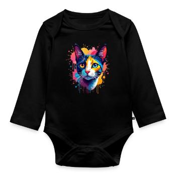 Cat Colorful Art Artwork Cat Owner Animal - Organic Longsleeve Baby Bodysuit - black - Front