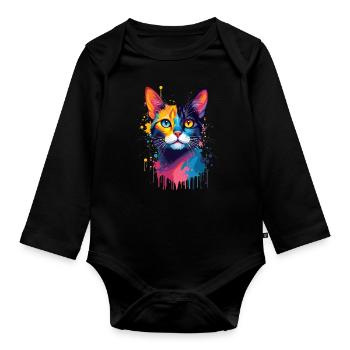 Cat Colorful Art Artwork Cat Owner Animal - Organic Longsleeve Baby Bodysuit - black - Front