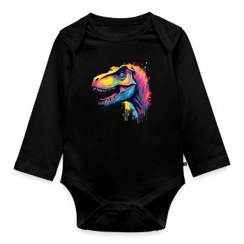 T-Rex Bunte Kunst Kunstwerk Tier Motiv Dinosaurier - Baby Bio-Langarm-Body - Schwarz - Vorne