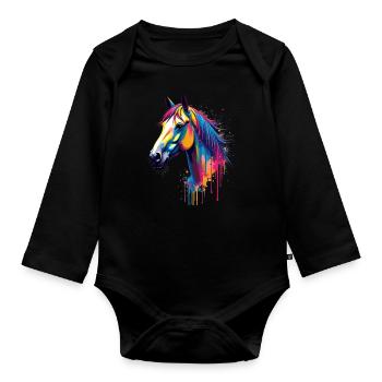 Pferd Bunte Kunst Kunstwerk Tier Motiv Pferde - Baby Bio-Langarm-Body - Schwarz - Vorne