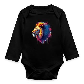 Lion Colorful Art Artwork Animal Motif Lion - Organic Longsleeve Baby Bodysuit - black - Front