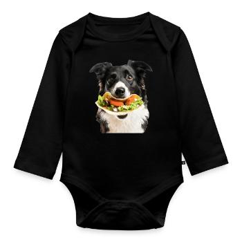 Border Collie - Organic Longsleeve Baby Bodysuit - black - Front