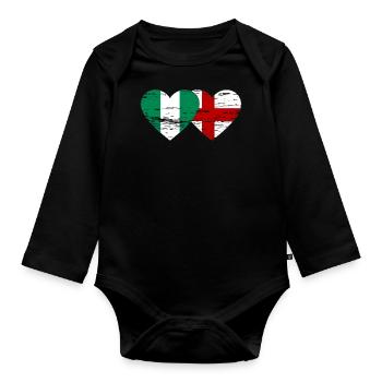Nigeria Angleterre Drapeau Coeur Utilisé - Body Bébé bio manches longues - noir - Devant