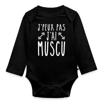 Je Peux Pas J ai Muscu - Body Bébé bio manches longues - noir - Devant
