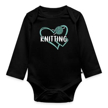 Knitter Heart Knitting - Organic Longsleeve Baby Bodysuit - black - Front