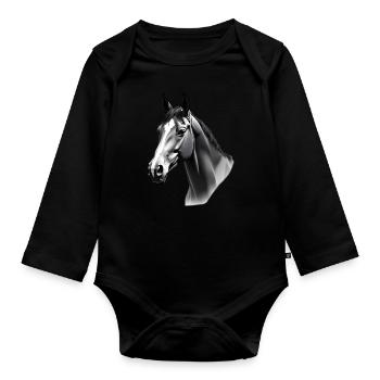 Horse Black White Outfit Animal Motif Art Horses - Organic Longsleeve Baby Bodysuit - black - Front