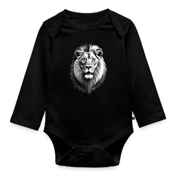 Lion Black White Outfit Animal Motif Art Lion - Organic Longsleeve Baby Bodysuit - black - Front