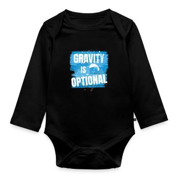 Gravity is optional - Flieger Spruch - Baby Bio-Langarm-Body - Schwarz - Vorne