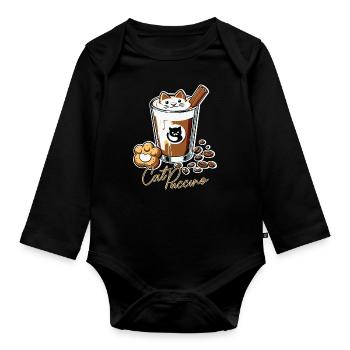 Catpuccino - Kaffee Liebhaber Outfit für Herbst - Baby Bio-Langarm-Body - Schwarz - Vorne