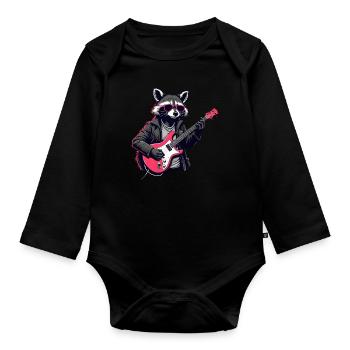 raccoon musique guitare guitariste raccoon laveur - Body Bébé bio manches longues - noir - Devant