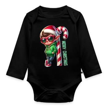 Fröhliche Weihnachten Cooles Elf Design Candy Cane - Baby Bio-Langarm-Body - Schwarz - Vorne