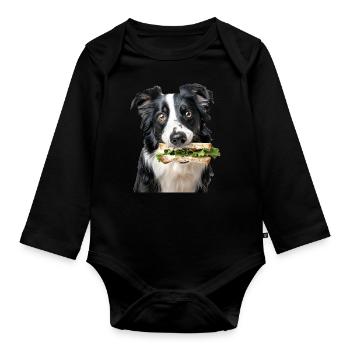 Border Collie - Organic Longsleeve Baby Bodysuit - black - Front