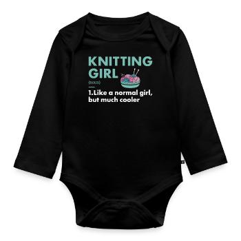 Knitter Girl Definition Knitting - Organic Longsleeve Baby Bodysuit - black - Front
