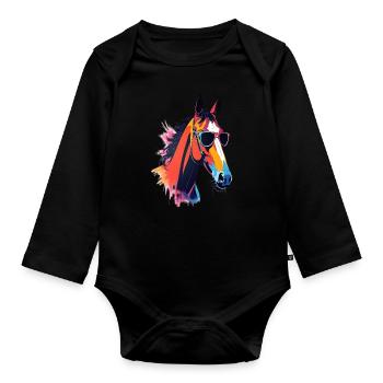Cheval Art Oeuvre Pop Art Chevaux - Body Bébé bio manches longues - noir - Devant