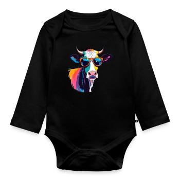 Cow Art Oeuvre Pop Art Vaches - Body Bébé bio manches longues - noir - Devant