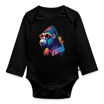 Gorilla Art Artwork Pop Art Gorilla - Organic Longsleeve Baby Bodysuit - black - Front