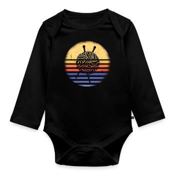 Knitter Retro Sunset Knitting - Organic Longsleeve Baby Bodysuit - black - Front