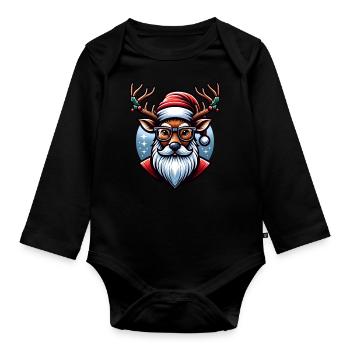 Reindeer Vintage Christmas - Organic Longsleeve Baby Bodysuit - black - Front