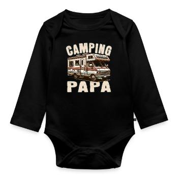 Camping Papa - Baby Bio-Langarm-Body - Schwarz - Vorne