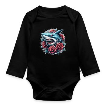 Roses de requin - Body Bébé bio manches longues - noir - Devant