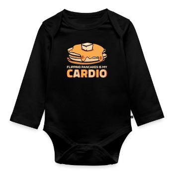 Das Wenden von Pfannkuchen ist mein Liebhaber von Cardio-Rezepten - Baby Bio-Langarm-Body - Schwarz - Vorne
