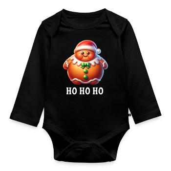 Christmas Gingerbread Man Xmas Christmas Hat - Organic Longsleeve Baby Bodysuit - black - Front