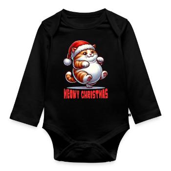 Chapeau de Père Noël Chat Noël Miaou - Body Bébé bio manches longues - noir - Devant