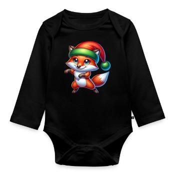 Fox Christmas Christmas Hat - Organic Longsleeve Baby Bodysuit - black - Front