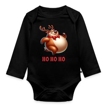 Reindeer HO HO HO - Organic Longsleeve Baby Bodysuit - black - Front