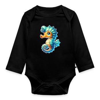 Hippocampe Hippocampe - Body Bébé bio manches longues - noir - Devant