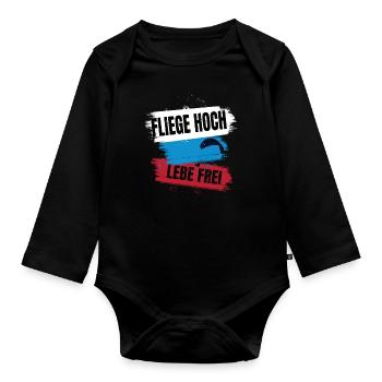 Fly High, Live Free - Paragliding Saying - Organic Longsleeve Baby Bodysuit - black - Front