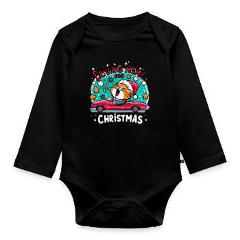 Noël Chat Maison Famille Étoiles Mignon - Body Bébé bio manches longues - noir - Devant