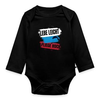 Live light, fly high – Paragliding Design - Organic Longsleeve Baby Bodysuit - black - Front