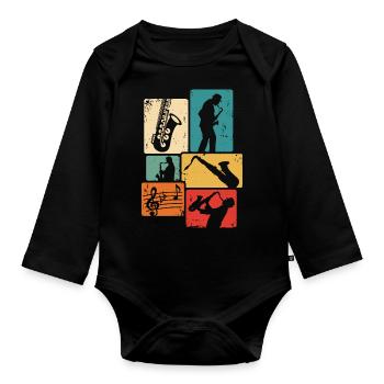 Saxophonist Retro Saxophon Musiker Saxofon - Baby Bio-Langarm-Body - Schwarz - Vorne