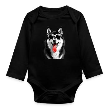 Husky chien motif animal chiens drôles - Body Bébé bio manches longues - noir - Devant