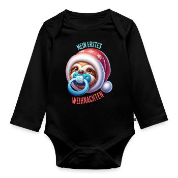 Mein Erstes Weihnachten Baby Faultier Lustig - Baby Bio-Langarm-Body - Schwarz - Vorne