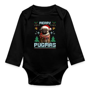 Ugly Christmas Mops Merry Pugmas Partner - Baby Bio-Langarm-Body - Schwarz - Vorne